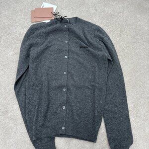 MIU MIU Solid Color Letter Logo Casual Long Sleeve Knit Sweater for Women